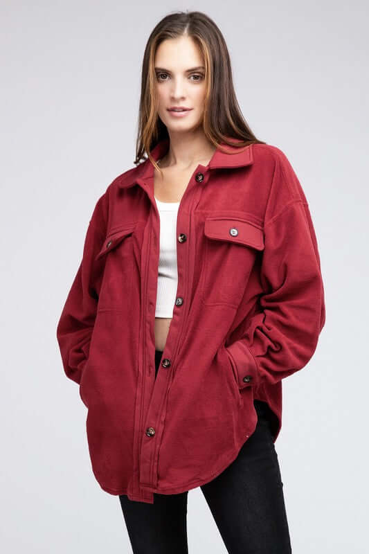 Fleece Buttoned Down Oversized Jacket Shacket