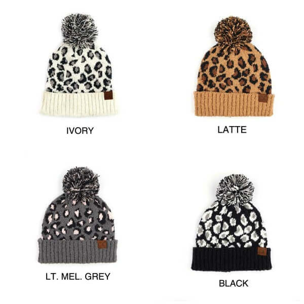 Women's CC Leopard Pom Beanie Hat | USA Boutique Online, Aili's Corner, $ 50.95