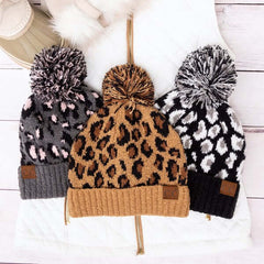 Women's CC Leopard Pom Beanie Hat | USA Boutique Online, Aili's Corner, $ 50.95