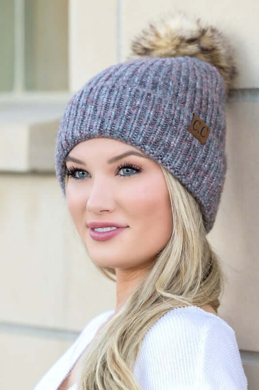 Women's CC Cozy Marled Pom Beanie Hat | USA Boutique Online, Aili's Corner, $ 35.00