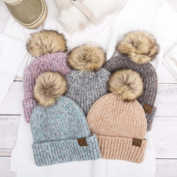 Women's CC Cozy Marled Pom Beanie Hat | USA Boutique Online, Aili's Corner, $ 35.00