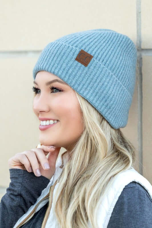 Women's CC Fine Yarn Cuff Beanie Hat | USA Boutique Clothing, Aili's Corner, $ 35.00