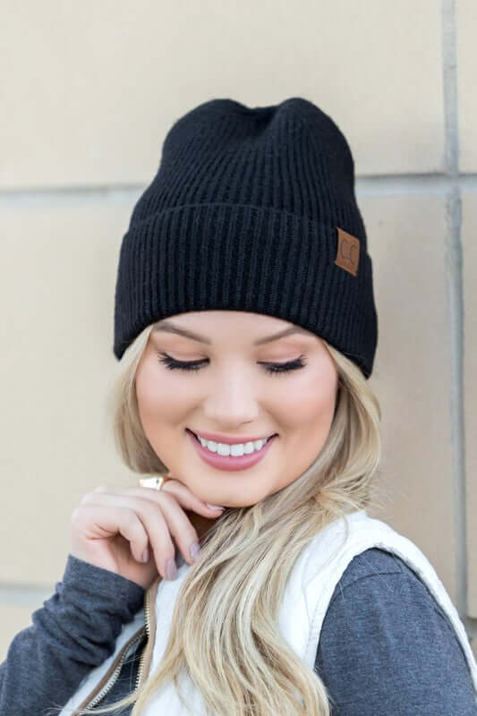 Women's CC Fine Yarn Cuff Beanie Hat | USA Boutique Clothing, Aili's Corner, $ 35.00