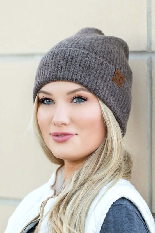 Women's CC Fine Yarn Cuff Beanie Hat | USA Boutique Clothing, Aili's Corner, $ 35.00