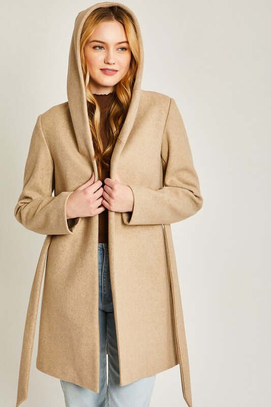 Shop JQ Fleece Belted Hoodie Coat with Pockets For Women, Coats, USA Boutique