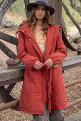 Shop Wiomen's Red Quilted Long Padded Jacket With Hoodie | Boutique Shop, Coats, USA Boutique