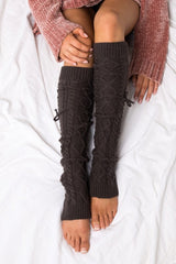 Super Cute Cable Knit Long Tie Leg Warmers