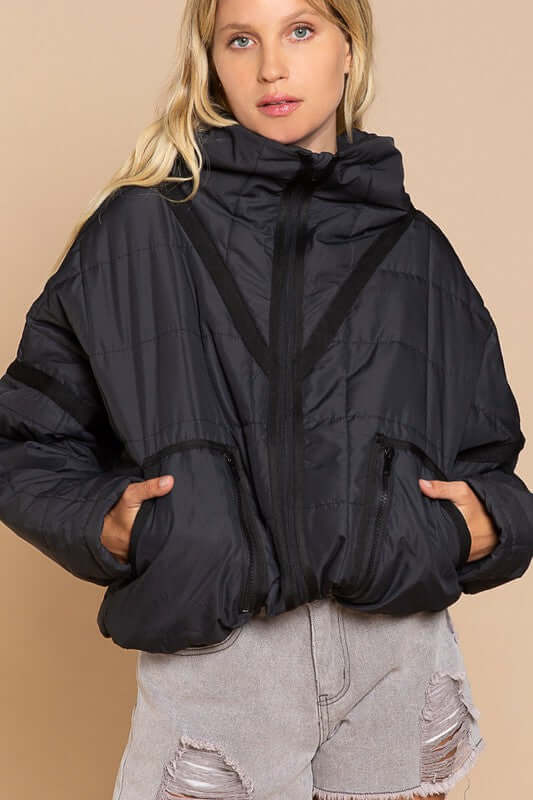 Shop Cozy Quilted High Neck Jacket with Pockets For Women | Boutique Online, Jackets, USA Boutique