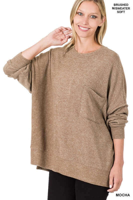 Brushed Melange Drop Shoulder Oversized Sweater, ZENANA, $ 29.95