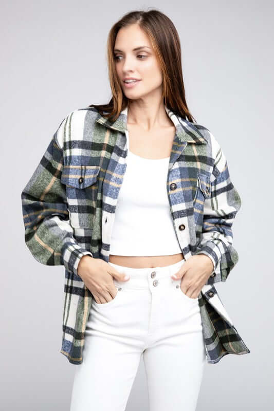 Textured Plaid Flannel Shirt