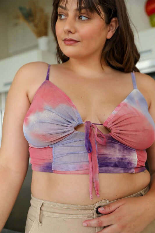 Plus Size Tie Dye Mesh Keyhole Front Brami Top, Leto Accessories, $ 31.95