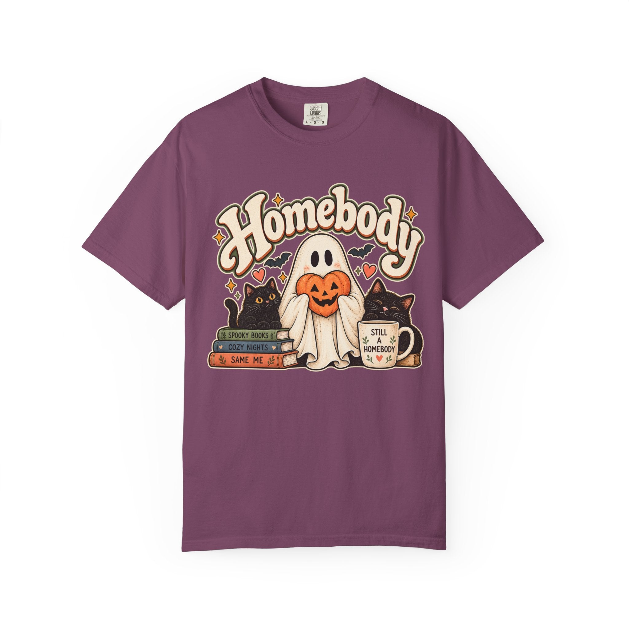 Homebody Halloween T-Shirt — Ghost, Cats & Pumpkin Comfort Colors® Tee