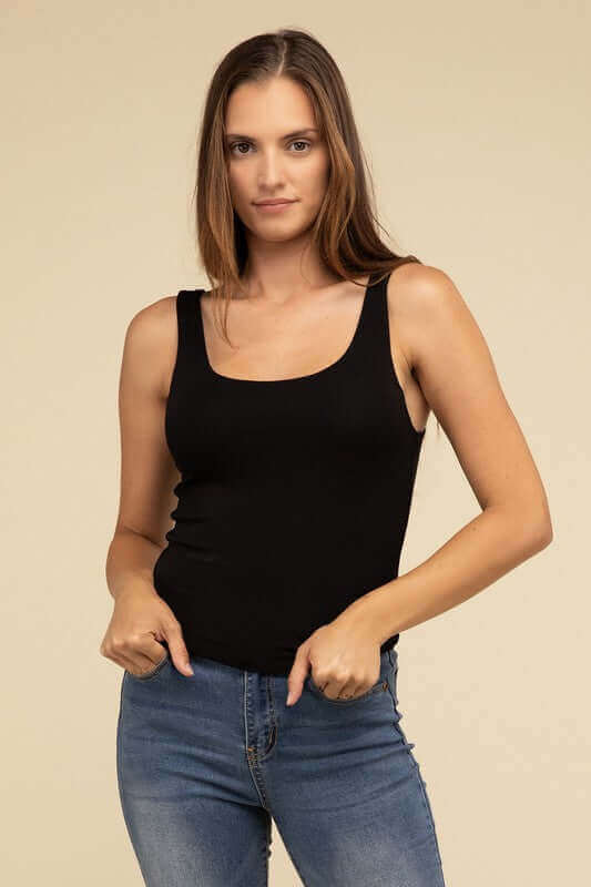 Double Layer Round Neck Tank Top, ZENANA, $ 17.95