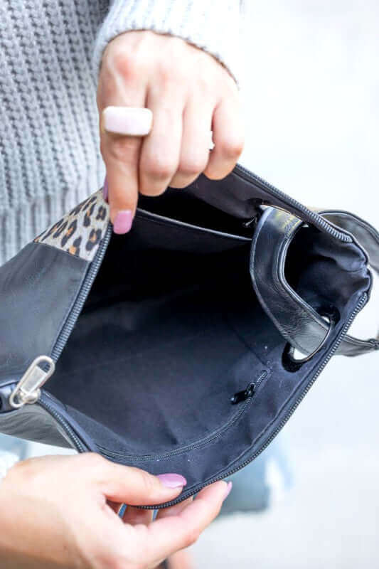 Black Leopard Dual Tone Clutch | Stylish & Spacious, Clutches, $ 30.95, A Moment Of Now™