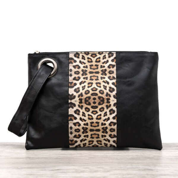 Black Leopard Dual Tone Clutch | Stylish & Spacious, Clutches, $ 30.95, A Moment Of Now™