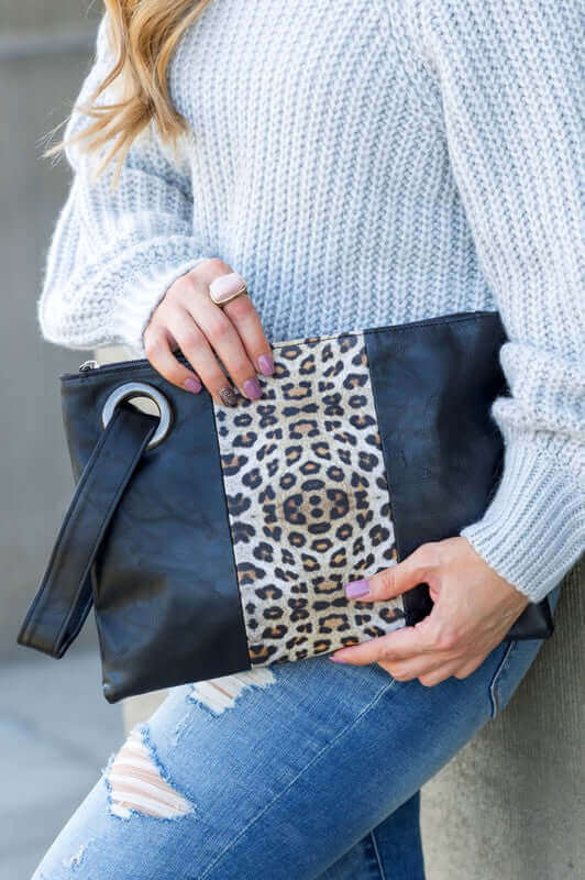 Shop Black Leopard Dual Tone Clutch | Shop Women's Boutique Handbags in USA, Clutches, USA Boutique