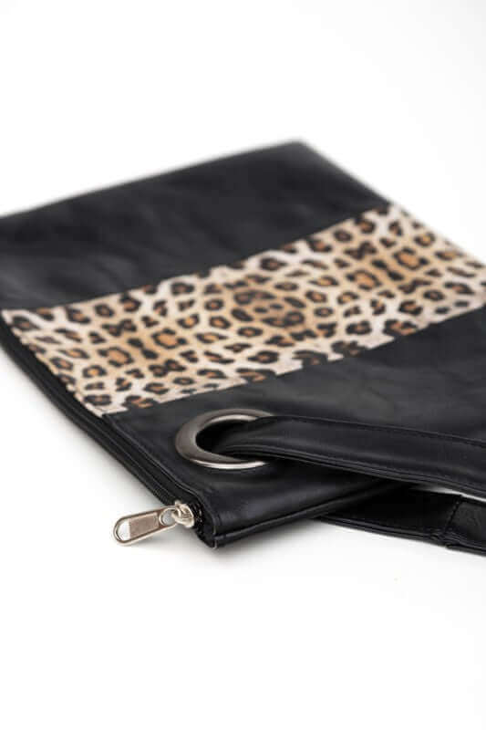 Black Leopard Dual Tone Clutch | Stylish & Spacious, Clutches, $ 30.95, A Moment Of Now™