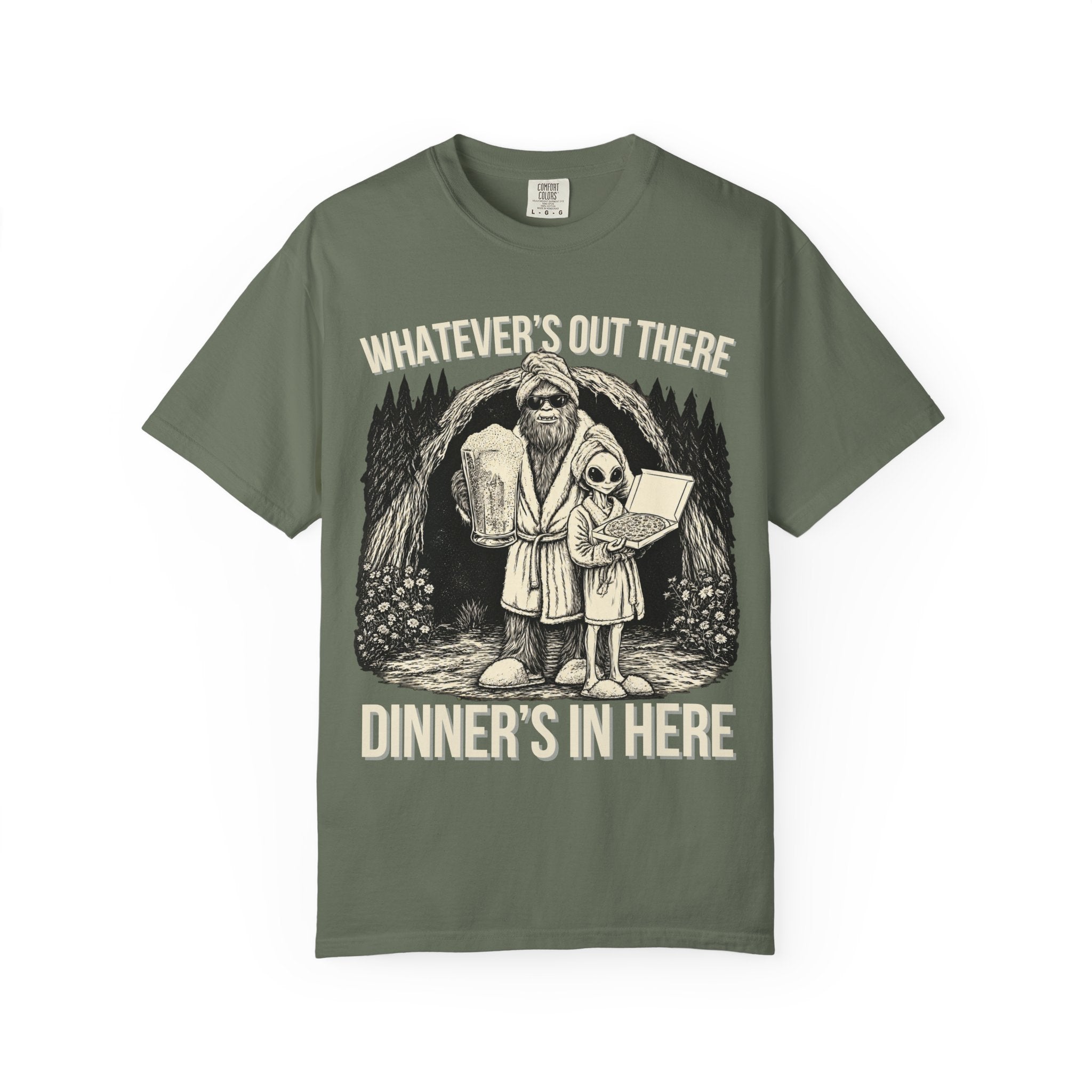 Bigfoot & Alien Pizza Night T-Shirt – Dinner's In Here