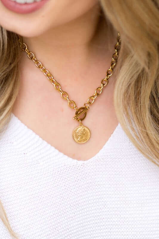 Coin Accent Chain Necklace - Timeless Vintage Elegance, Necklaces, $ 27.95, A Moment Of Now™