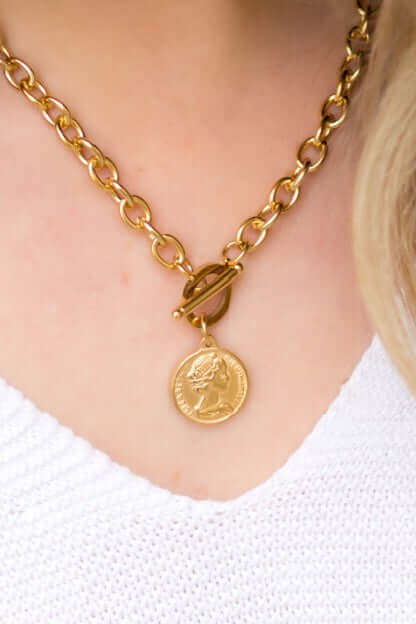 Coin Accent Chain Necklace - Timeless Vintage Elegance, Necklaces, $ 27.95, A Moment Of Now™