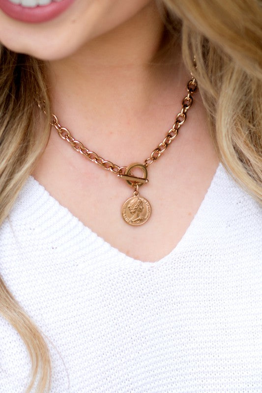 Shop Coin Accent Pendent Chain Necklace | Shop Boutique Fashion Jewelry, Necklaces, USA Boutique