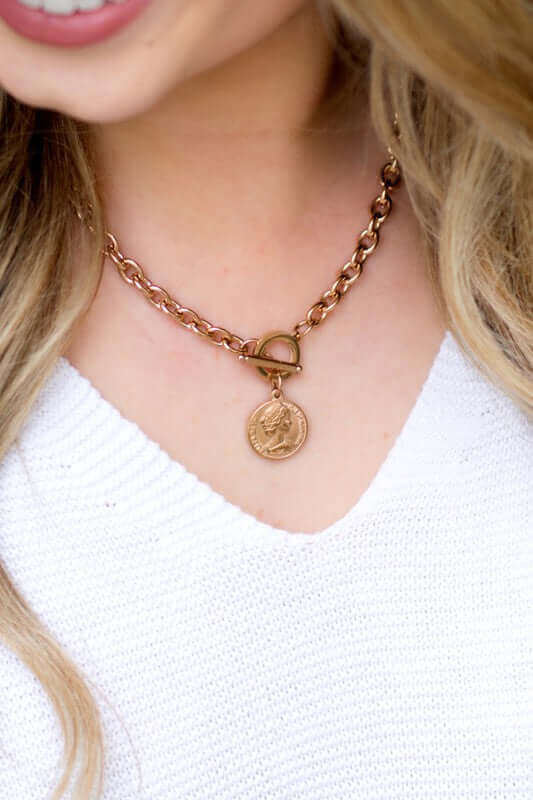 Coin Accent Chain Necklace - Timeless Vintage Elegance, Necklaces, $ 27.95, A Moment Of Now™