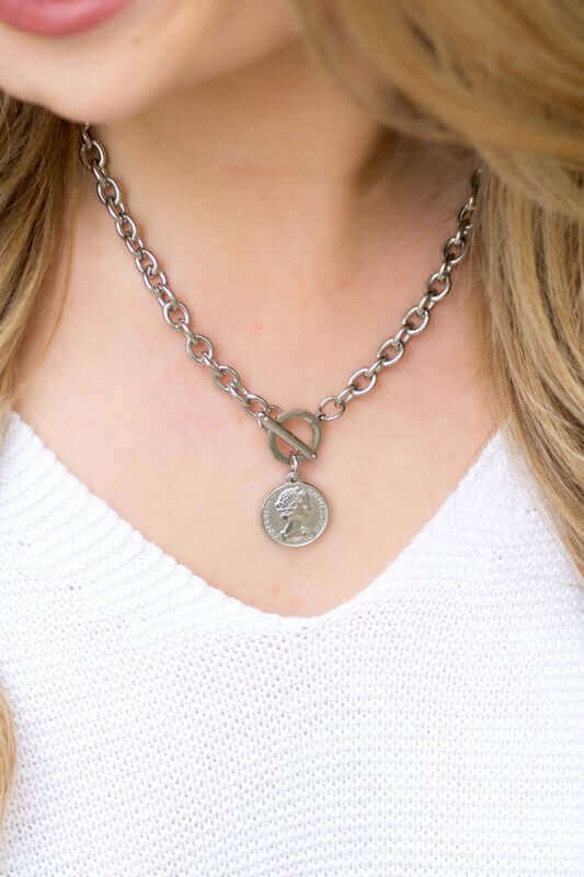 Coin Accent Chain Necklace - Timeless Vintage Elegance, Necklaces, $ 27.95, A Moment Of Now™