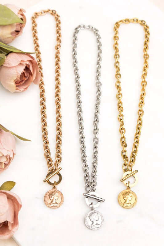 Coin Accent Chain Necklace - Timeless Vintage Elegance, Necklaces, $ 27.95, A Moment Of Now™