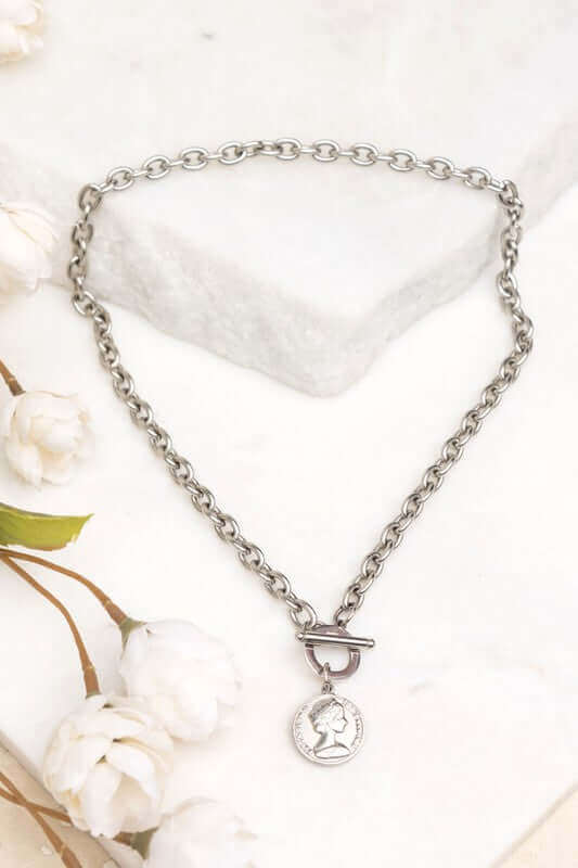Coin Accent Chain Necklace - Timeless Vintage Elegance, Necklaces, $ 27.95, A Moment Of Now™