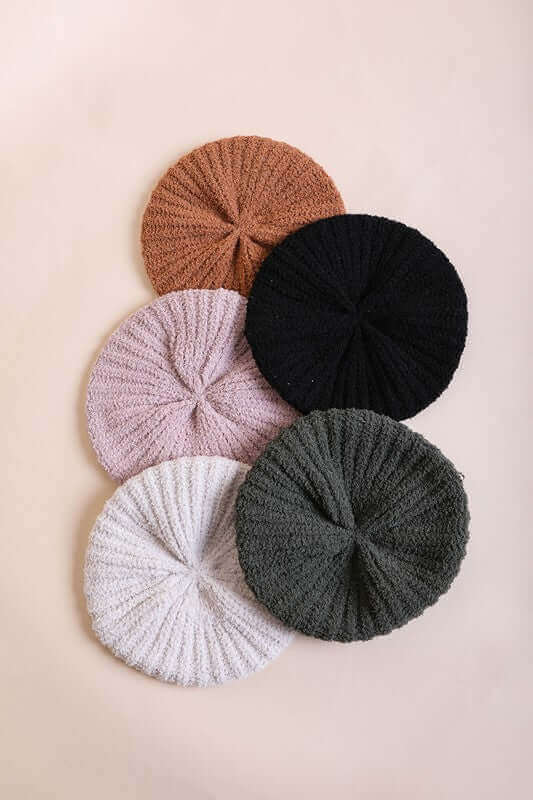 Boucle Rib Knit French Beret Hat, Leto Accessories, $ 20.95