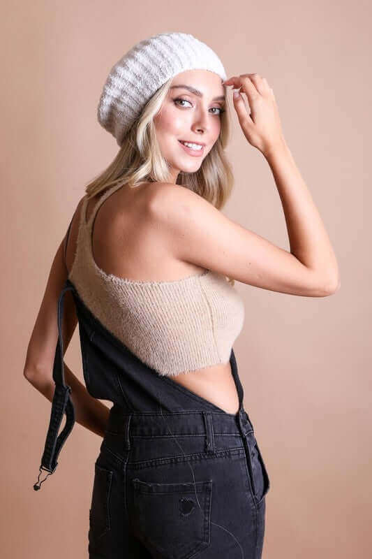 Boucle Rib Knit French Beret Hat, Leto Accessories, $ 20.95