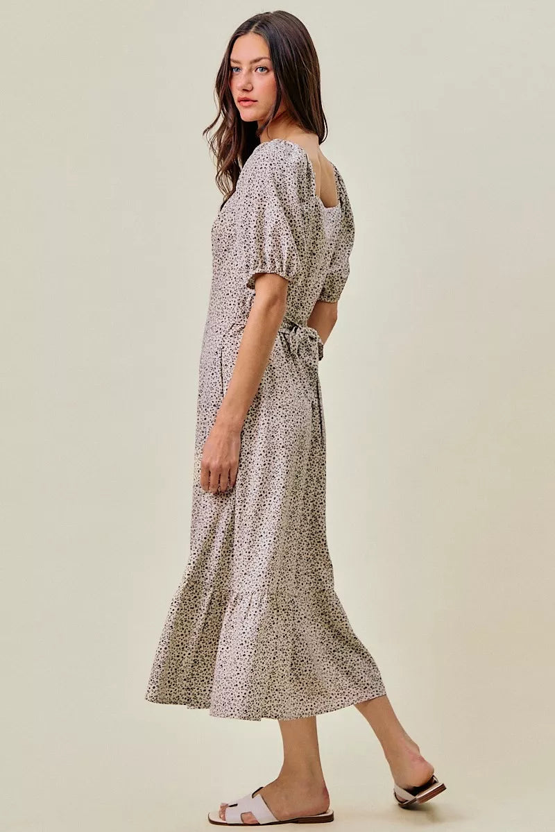 SO ME Ditsy Floral Self Belt On Elastic Waist Maxi Dress | Boutique In USA, Dresses, $ 69.00, A Moment Of Now™