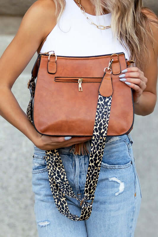 Leopard Strap Fold-over Crossbody Bag - Trendy & Versatile, Crossbody Bags, $ 39.00, A Moment Of Now™
