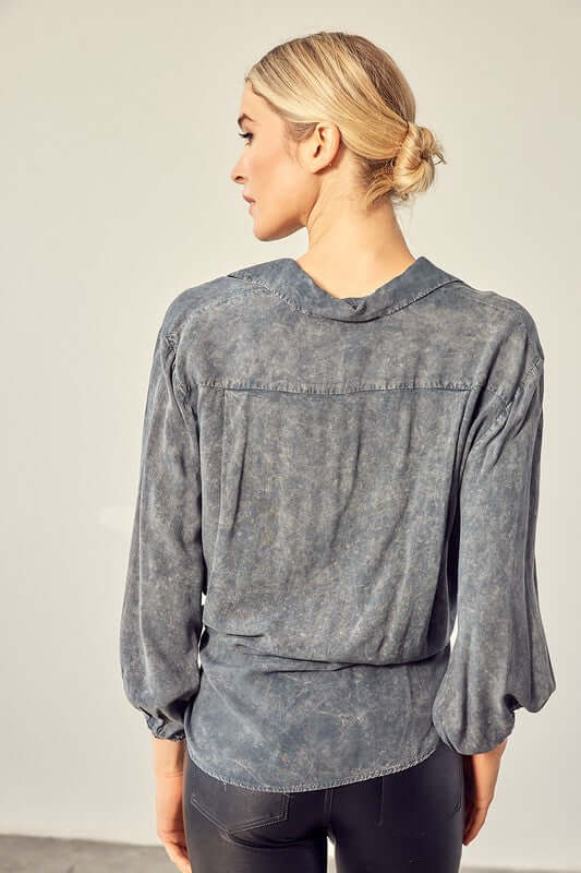 Collared Front Tie Garment Dye Shirt