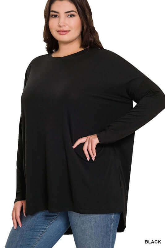 Plus Dolman Long Sleeve Round Neck Top, ZENANA, $ 25.00