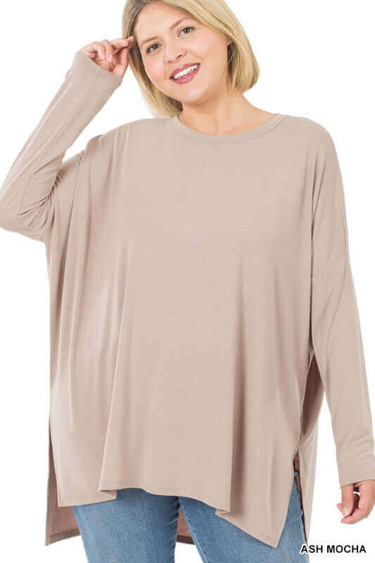 Plus Dolman Long Sleeve Round Neck Top, ZENANA, $ 25.00