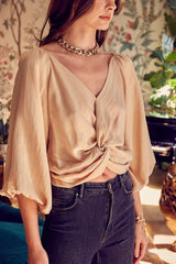 Shop Beige Front Twist Detail Top Blouse | Women's Boutique Clothing, Tops, USA Boutique
