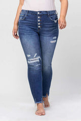 Plus Size High Rise Patched Button Up Distressed Jeans, VERVET by Flying Monkey, $ 69.00