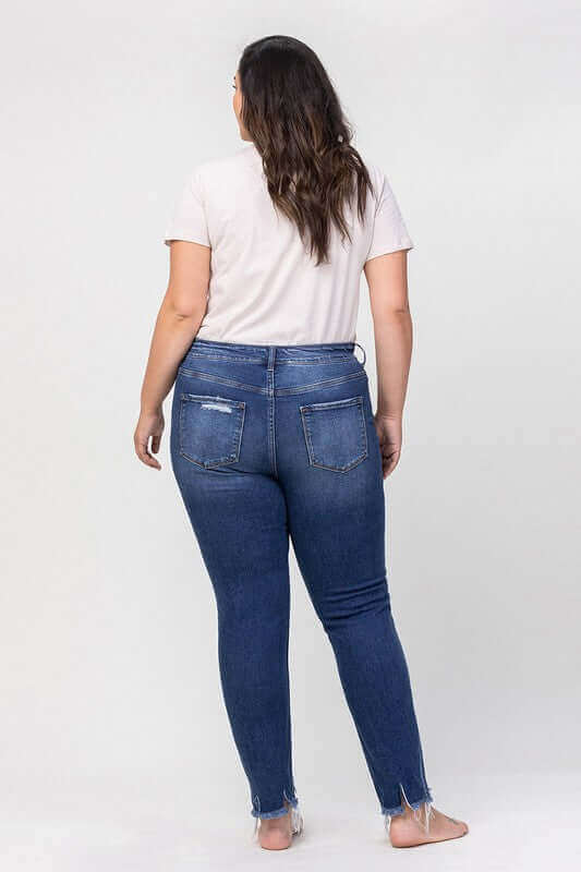 Plus Size High Rise Patched Button Up Distressed Jeans, VERVET by Flying Monkey, $ 69.00