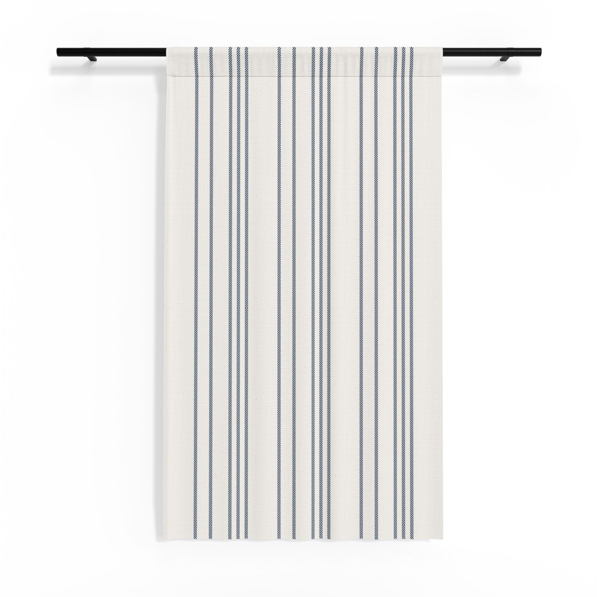 Blue Striped Sheer Curtain Panel — Coastal Linen-Look Window Curtain