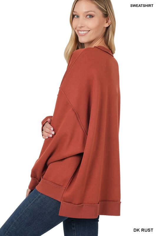 Women's Oversized Exposed-Seam Sweatshirt | USA Boutique Clothing, ZENANA, $ 45.00