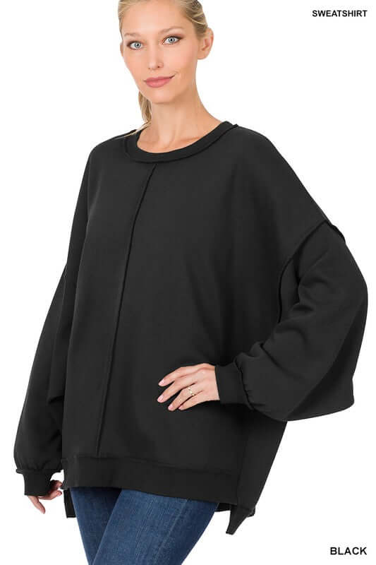 Women's Oversized Exposed-Seam Sweatshirt | USA Boutique Clothing, ZENANA, $ 45.00