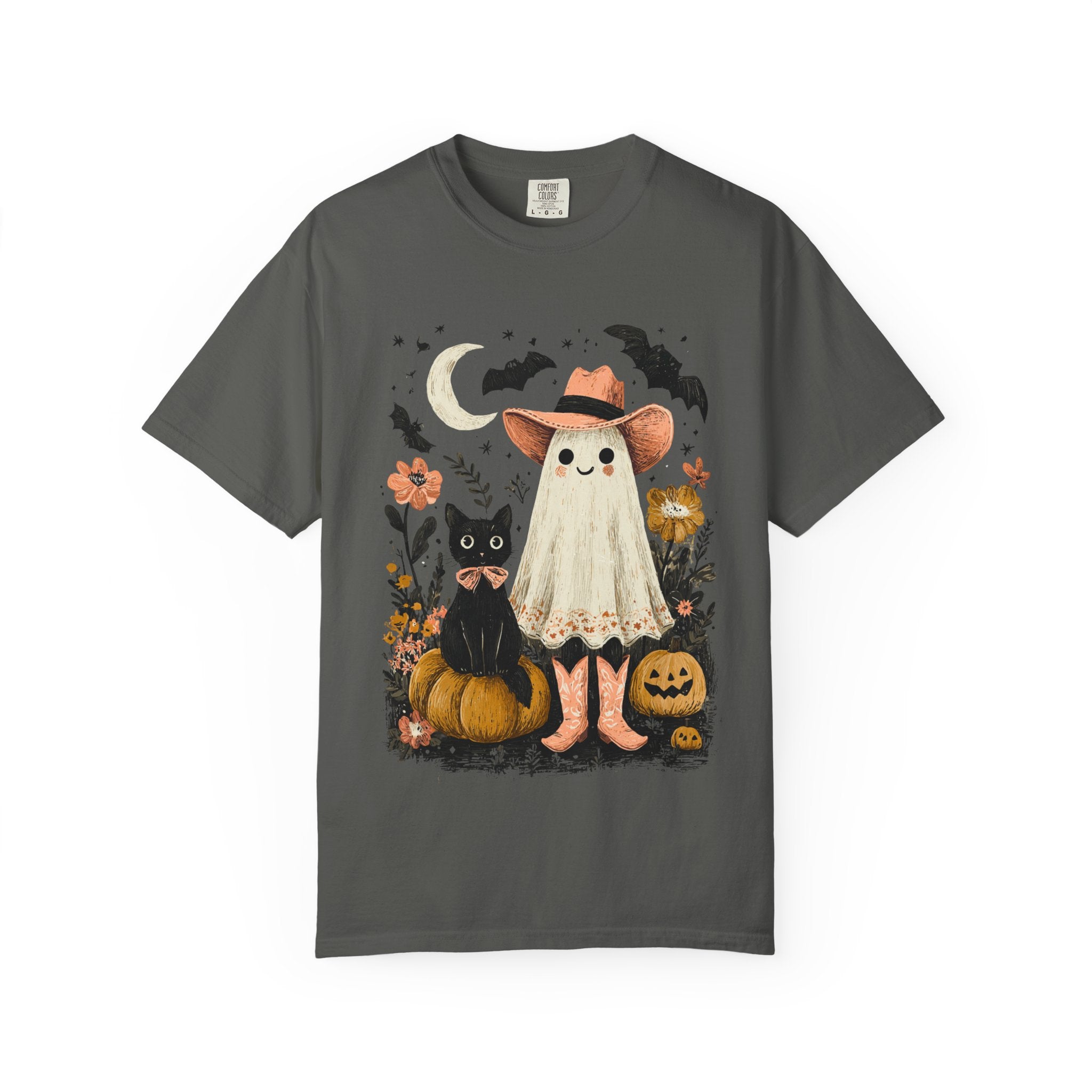 Halloween Ghost Costume T-Shirt — Cute Pumpkin, Black Cat & Bat Graphic Tee - t-shirt product image 3