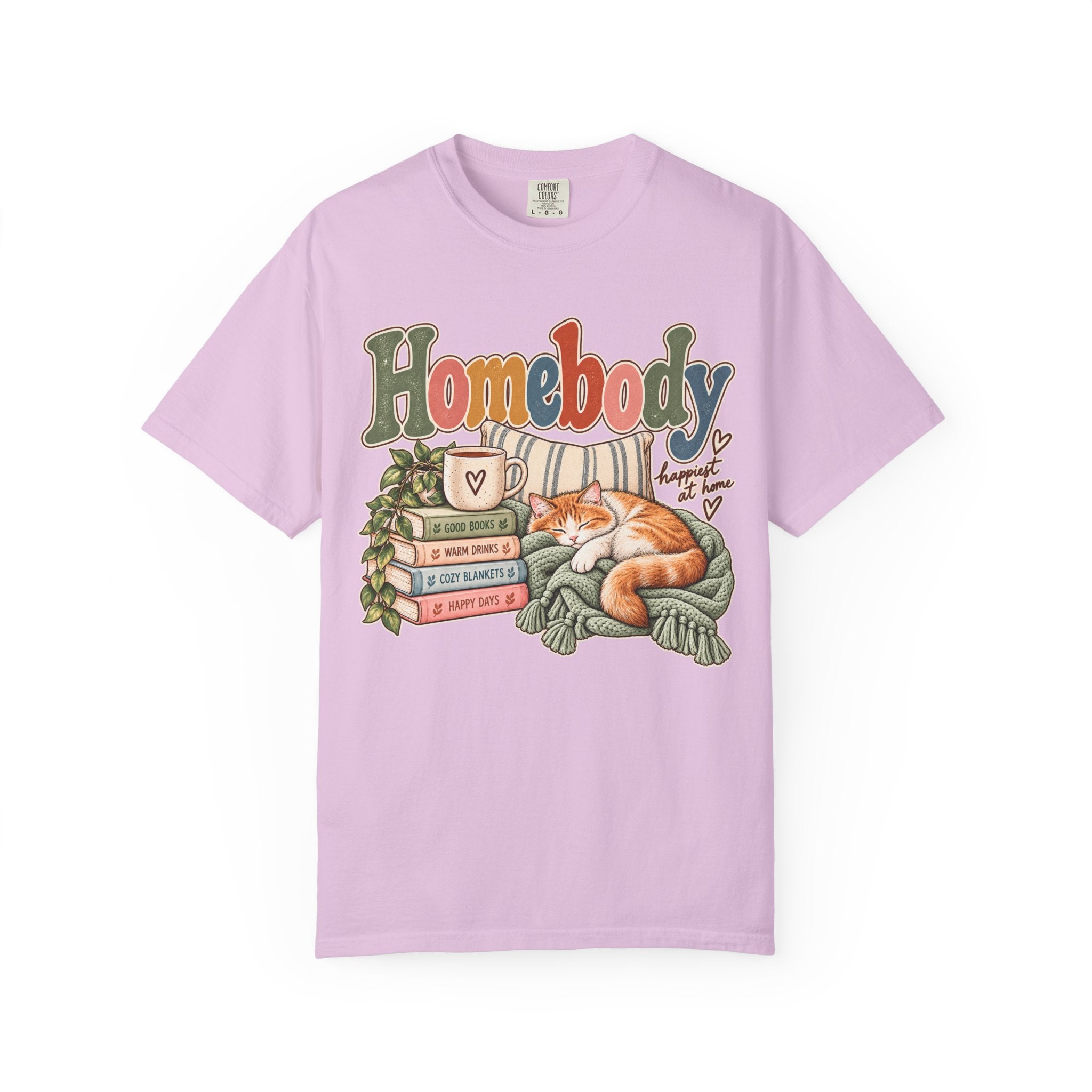 Homebody T-Shirt — Cozy Cat, Books & Coffee Comfort Colors® Tee