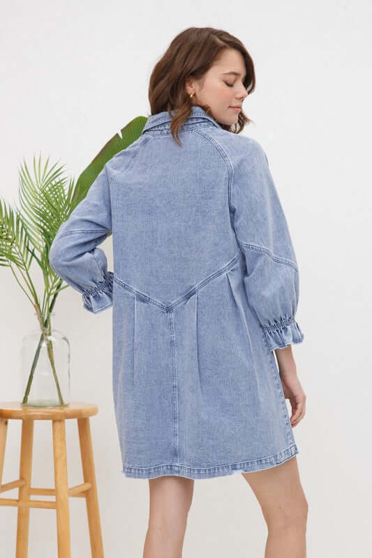 Washed Long Sleeves Denim Dress