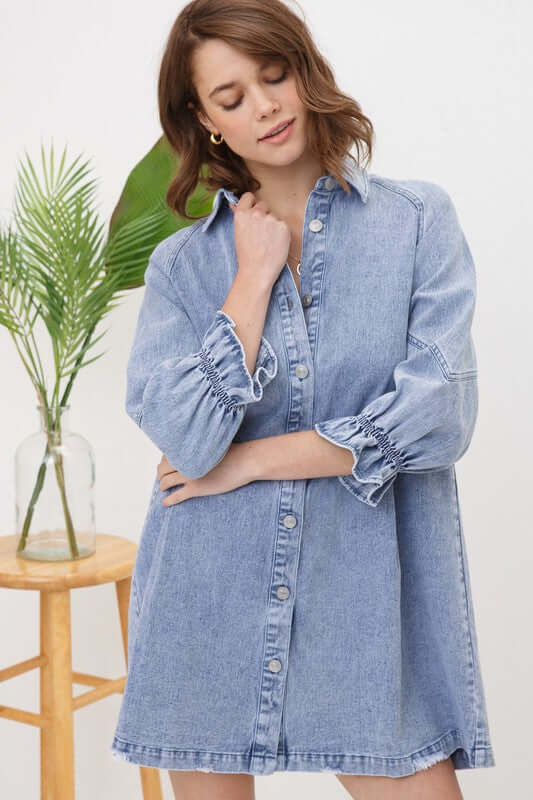 Washed Long Sleeves Denim Dress