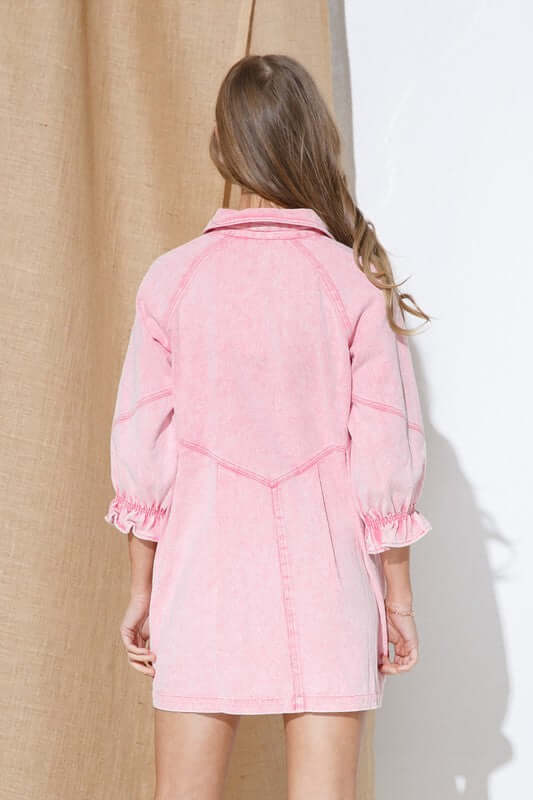 Washed Long Sleeves Denim Dress