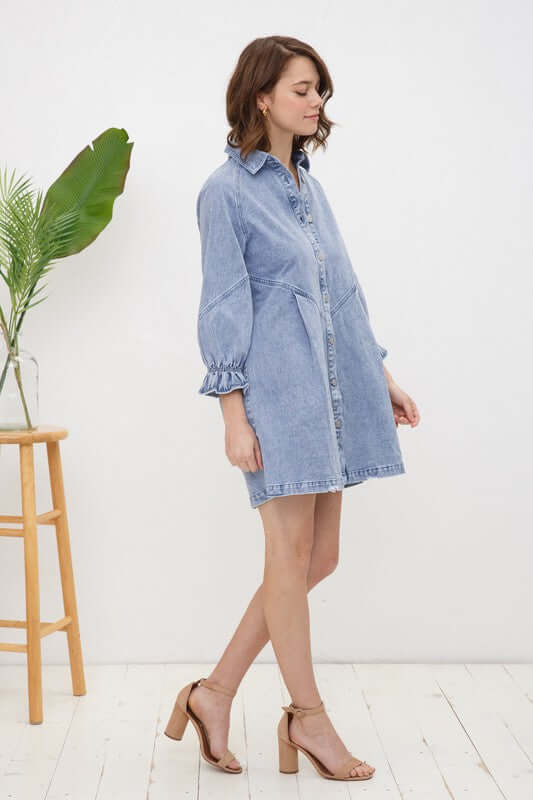Washed Long Sleeves Denim Dress