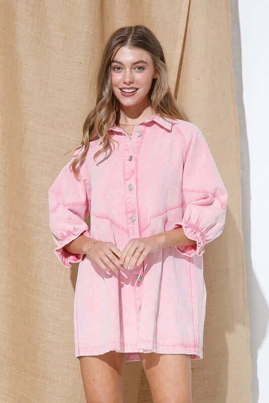 Washed Long Sleeves Denim Dress