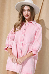 Washed Long Sleeves Denim Dress